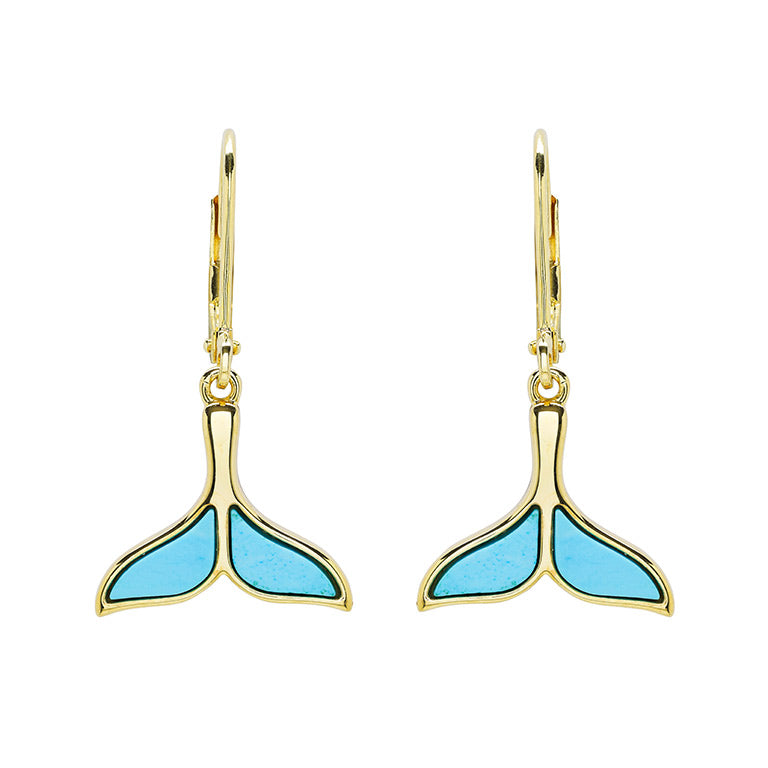 14kt Gold Vermeil Turquoise Whale Tail Drop Earrings