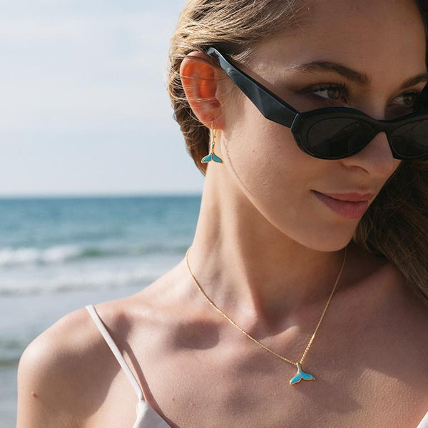 14kt Gold Vermeil Turquoise Whale Tail Drop Earrings