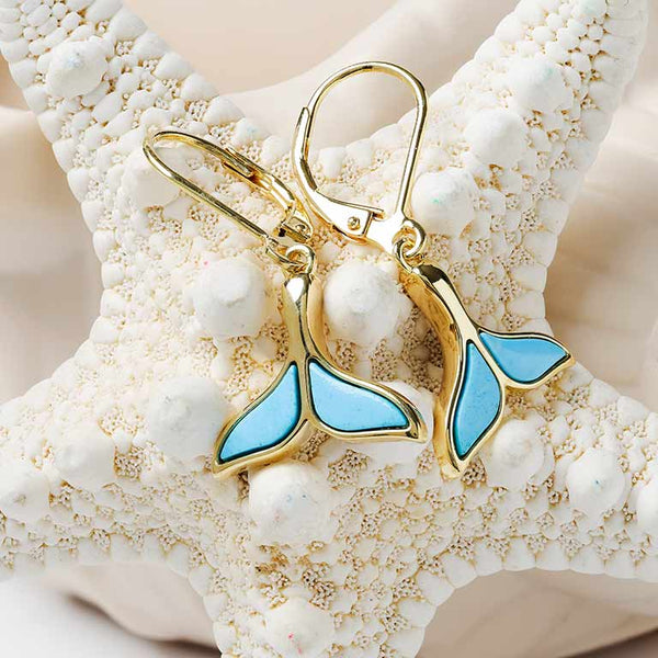 14kt Gold Vermeil Turquoise Whale Tail Drop Earrings