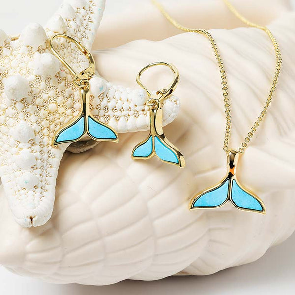 14kt Gold Vermeil Turquoise Whale Tail Drop Earrings