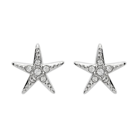 Sterling Silver Stud Starfish White Crystal Earrings