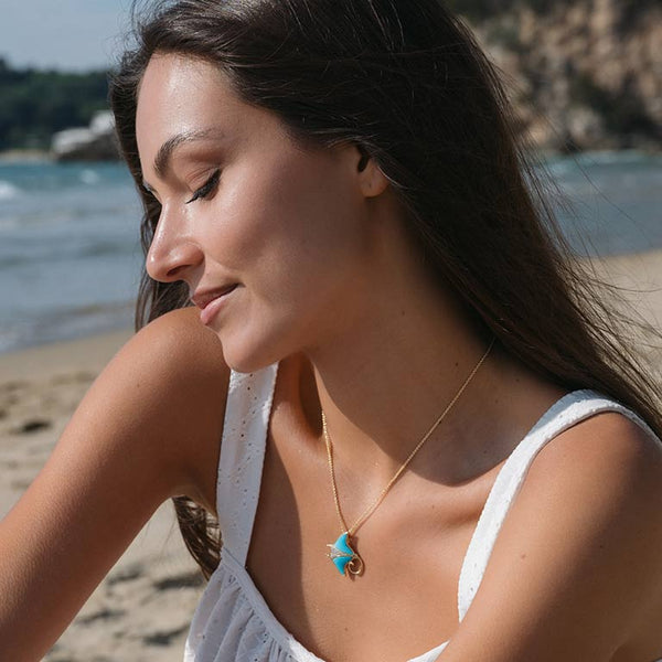 14kt Gold Vermeil Turquoise Sting Ray Necklace