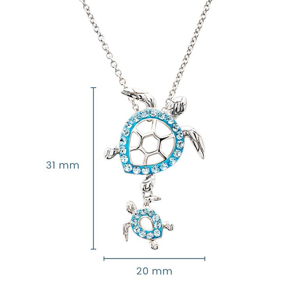 Sterling Silver Aqua Crystal Turtle Necklace