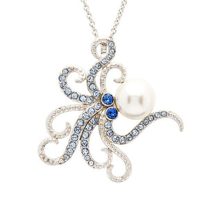 Sterling Silver Pearl and Crystal Octopus Necklace
