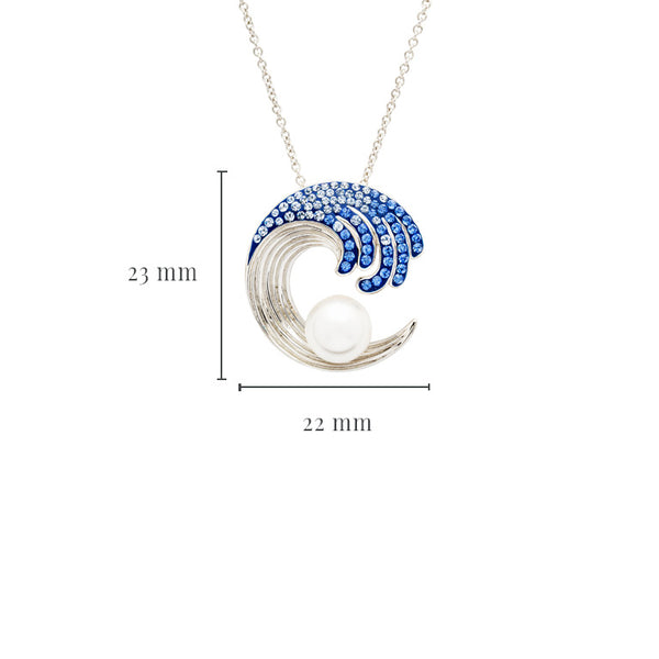 Sterling Silver Pearl / Sapphire Crystal Wave Necklace