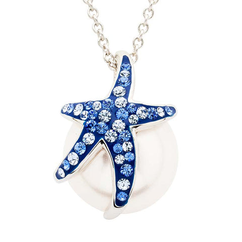 Sterling Silver Pearl / Sapphire Crystal Starfish Necklace