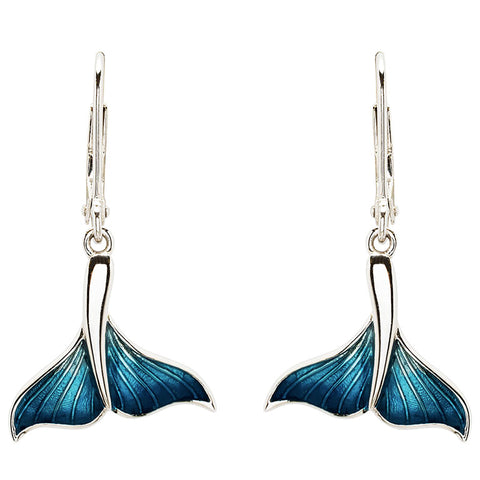 Sterling Silver Blue Enamel Whale Tail Drop Earrings