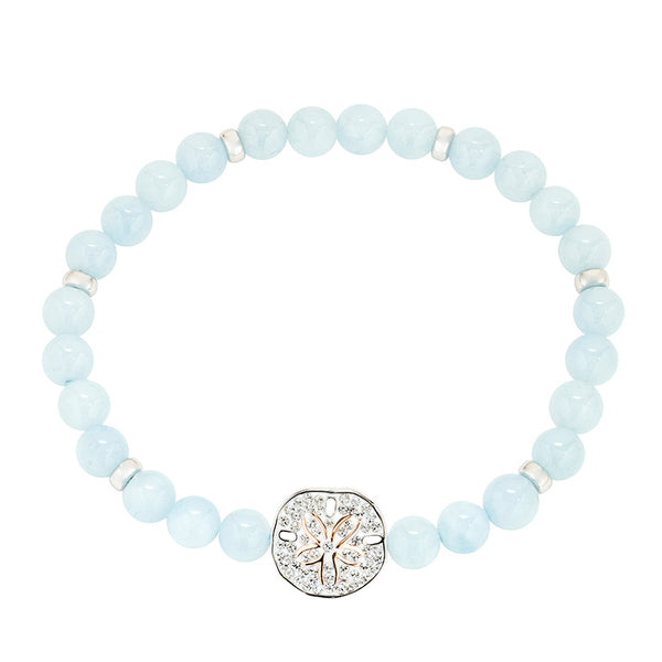 Sterling Silver Sand Dollar Aqua Stretchy Bracelet