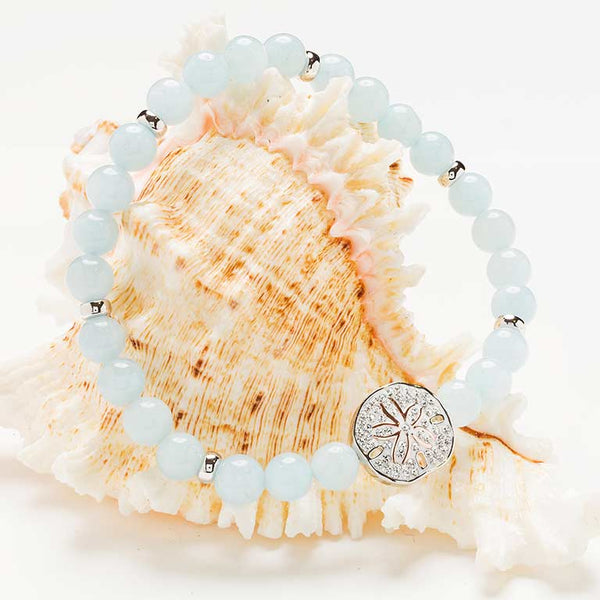 Sterling Silver Sand Dollar Aqua Stretchy Bracelet