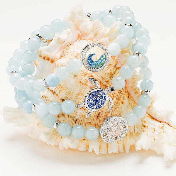 Sterling Silver Sand Dollar Aqua Stretchy Bracelet