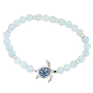 Sterling Silver Turtle Aqua Stretchy Bracelet
