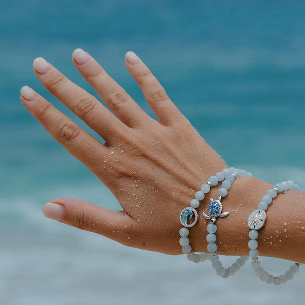 Sterling Silver Turtle Aqua Stretchy Bracelet