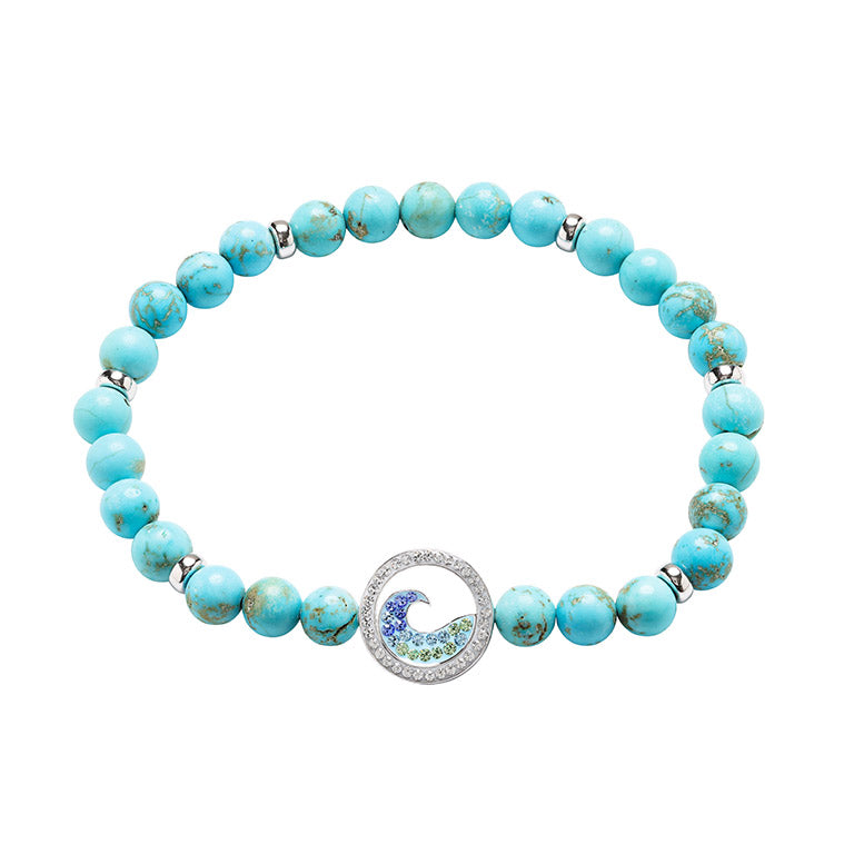 Sterling Silver Turquoise Wave Stretchy Bracelet