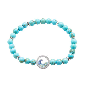 Sterling Silver Turquoise Wave Stretchy Bracelet