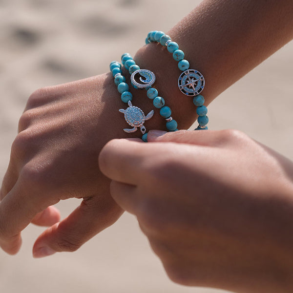 Sterling Silver Turquoise Wave Stretchy Bracelet