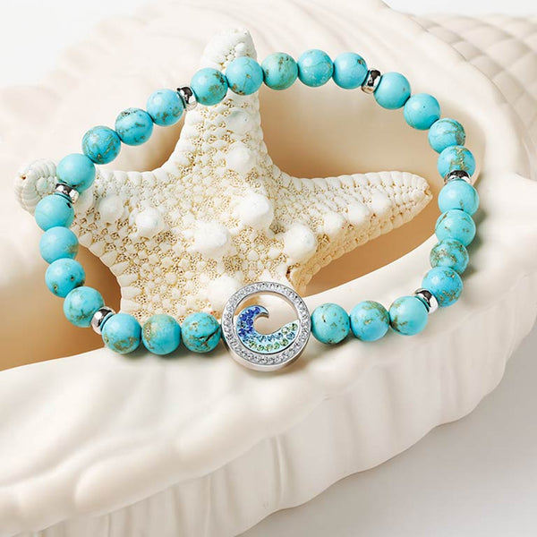 Sterling Silver Turquoise Wave Stretchy Bracelet