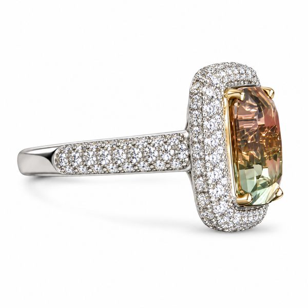 18KW Natural Watermelon Tourmaline Napali Ring
