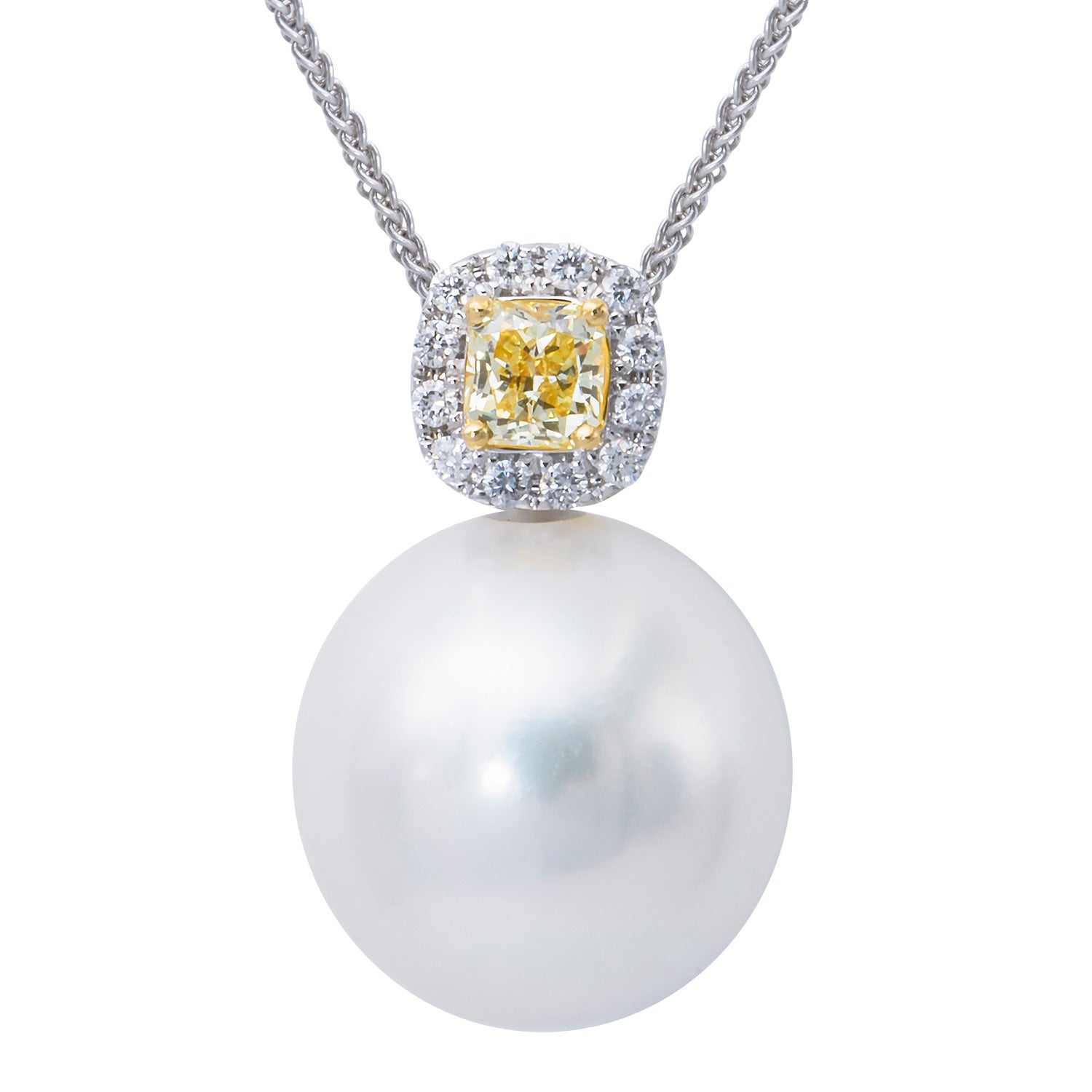 18KW White South Sea Pearl & Yellow Diamond Pendant