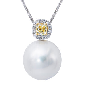 18KW White South Sea Pearl & Yellow Diamond Pendant