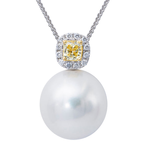 18KW White South Sea Pearl & Yellow Diamond Pendant