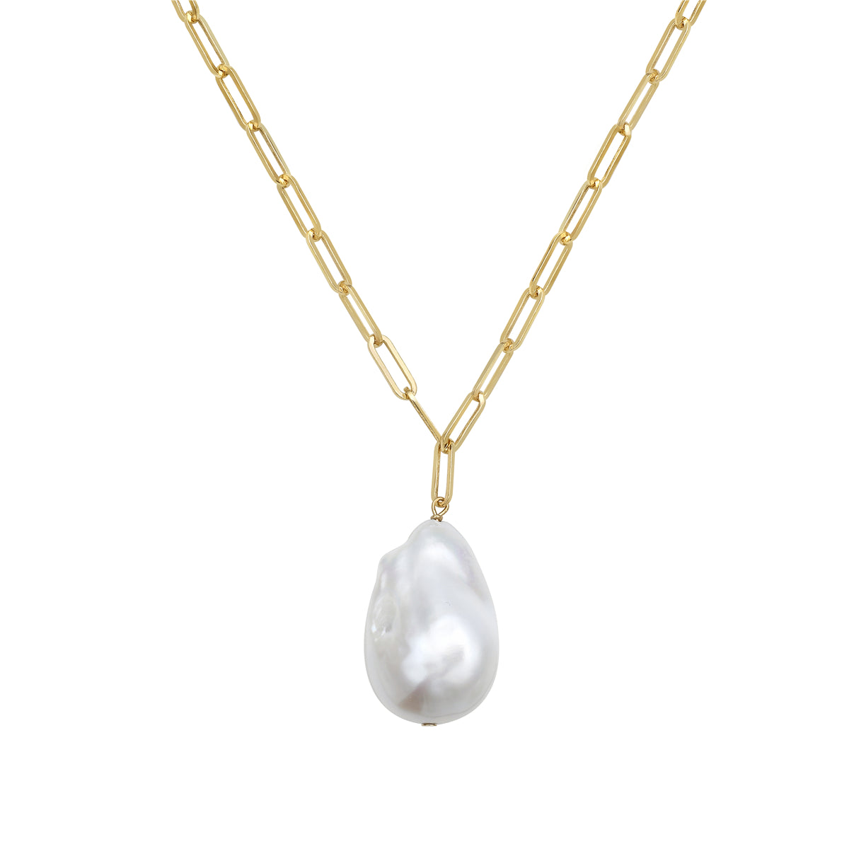 14KY Paperclip Chain & Baroque Pearl Pendant