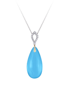 14K Two-Tone Blue Topaz Drop Pendant