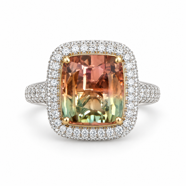 18KW Natural Watermelon Tourmaline Napali Ring