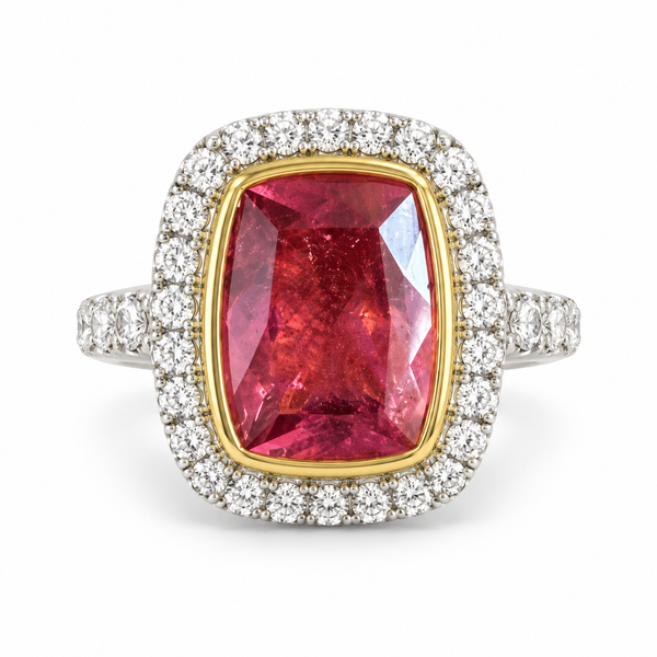 18K Natural Pink Tourmaline Diamond Ring (GIA)