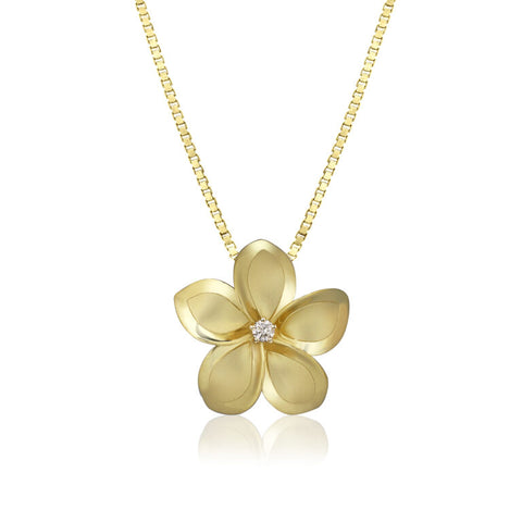 14KY Plumeria Diamond Pendant 18mm