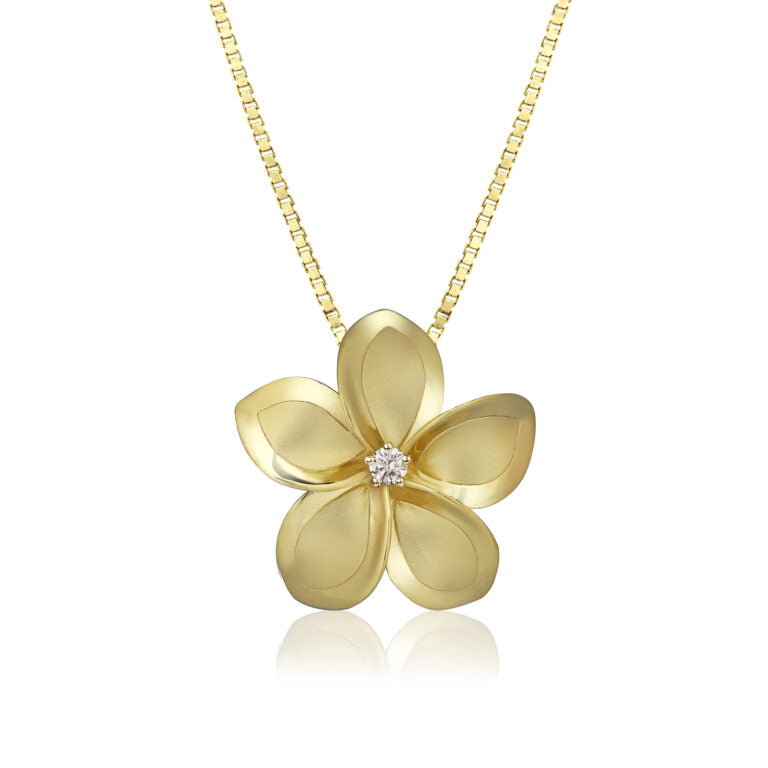 14KY 21mm Plumeria Diamond Pendant