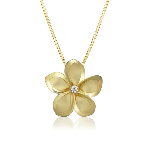 14KY 21mm Plumeria Diamond Pendant