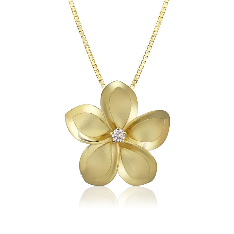 14KY Plumeria Diamond Pendant 24mm