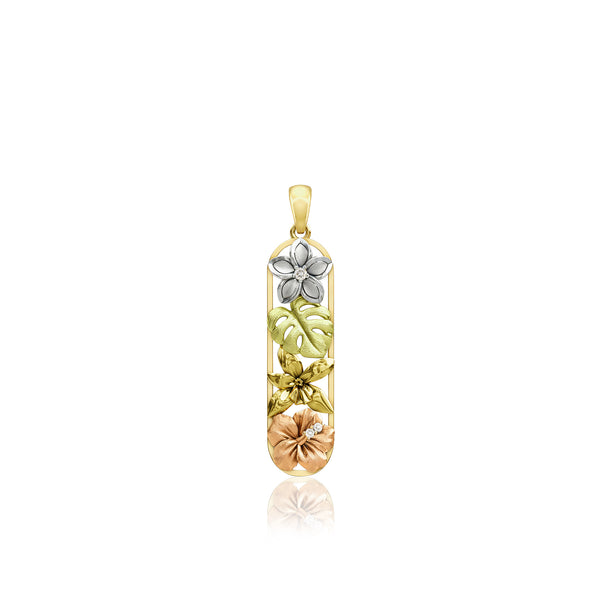 14K Island Flowers Vertical Pendant
