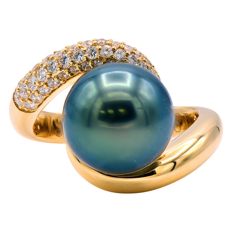 18KY Tahitian Pearl Riley Ring