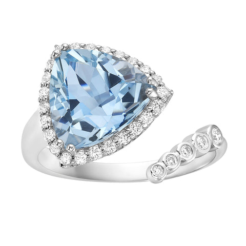 14KW Sky Blue Topaz Trillion Ring