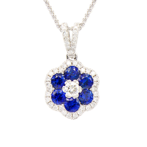18KW Blue Sapphire Flower Pendant