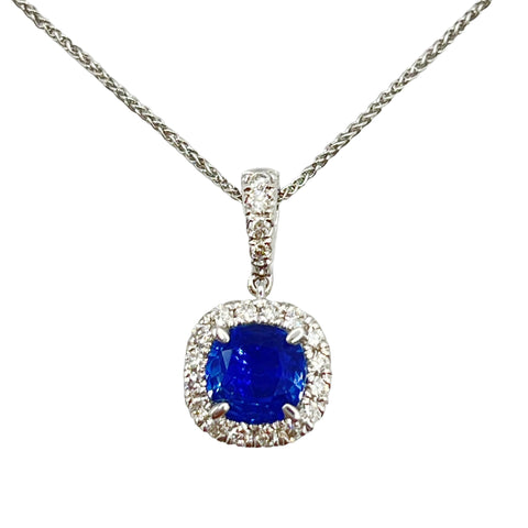 18KW Blue Sapphire Diamond Pendant