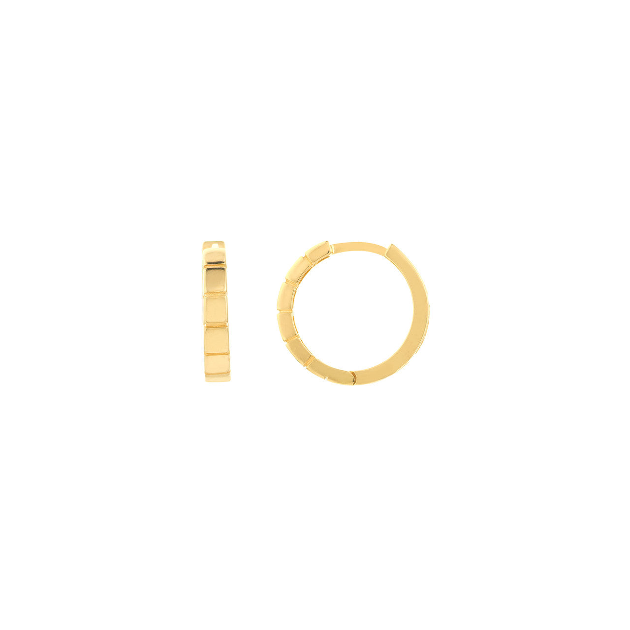 14K Yellow Gold Square Pattern Huggie Hoops