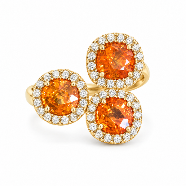 14KY Triple Fanta Garnet Diamond Ring
