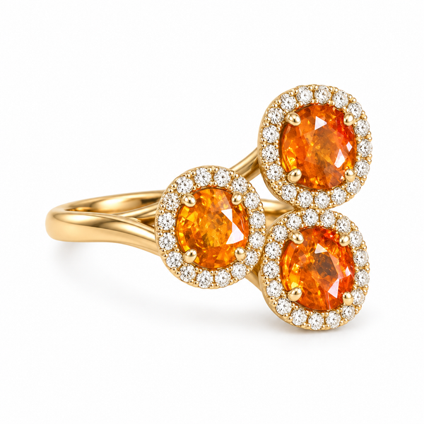 14KY Triple Fanta Garnet Diamond Ring