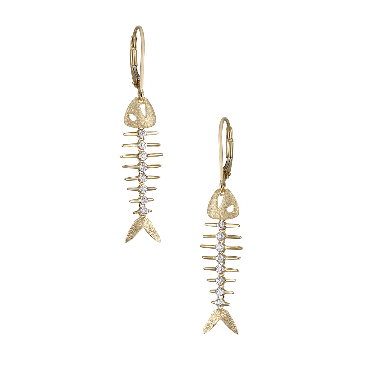 14K Diamond Fish Bone Earrings