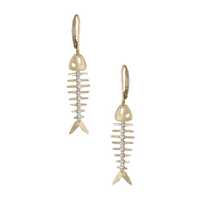 14K Diamond Fish Bone Earrings