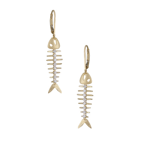 14K Diamond Fish Bone Earrings