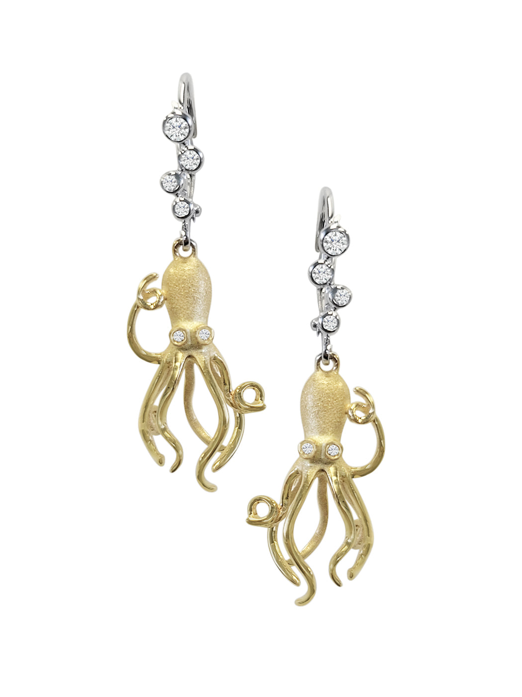 14K Two Tone Octopus & Diamond Earrings