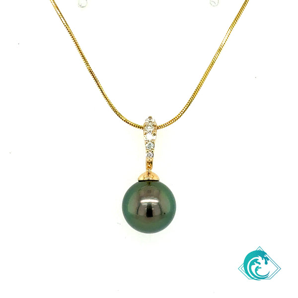 14KY Black Tahitian Pearl & Diamond Enhancer