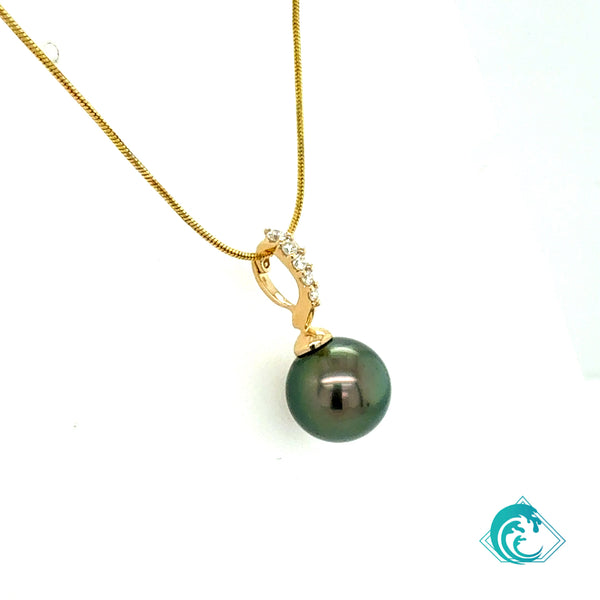 14KY Black Tahitian Pearl & Diamond Enhancer