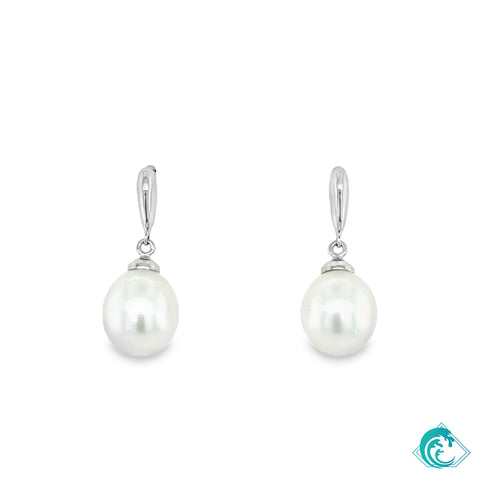 14KW White South Sea Pearl Drop Earrings