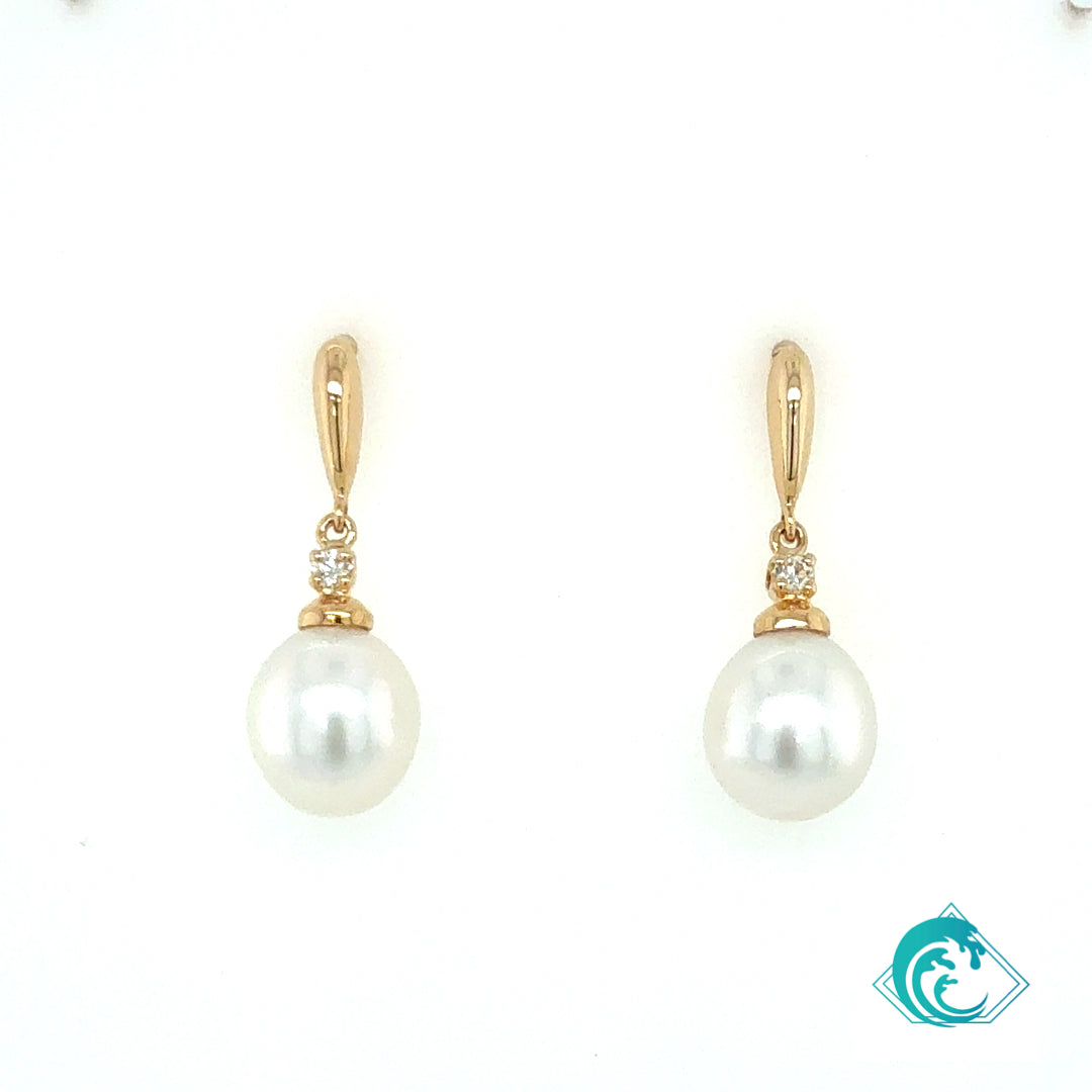 14KY White South Sea Pearl Regina Dangle Earrings