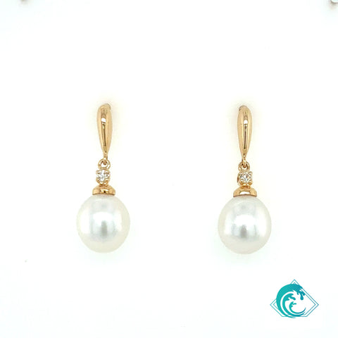 14KY White South Sea Pearl Regina Dangle Earrings