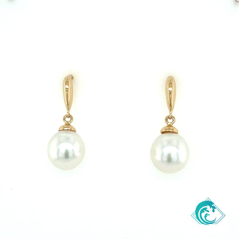 14KY White South Sea Pearl Dangle Earrings